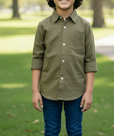 Olive Classic Boys’ Casual Shirt