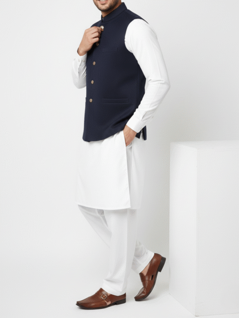 Classic Navy Men’s Wool Waistcoat – Premium Winter Wear