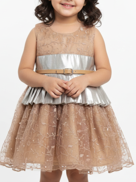 Golden Shimmer Party Dress for Girls