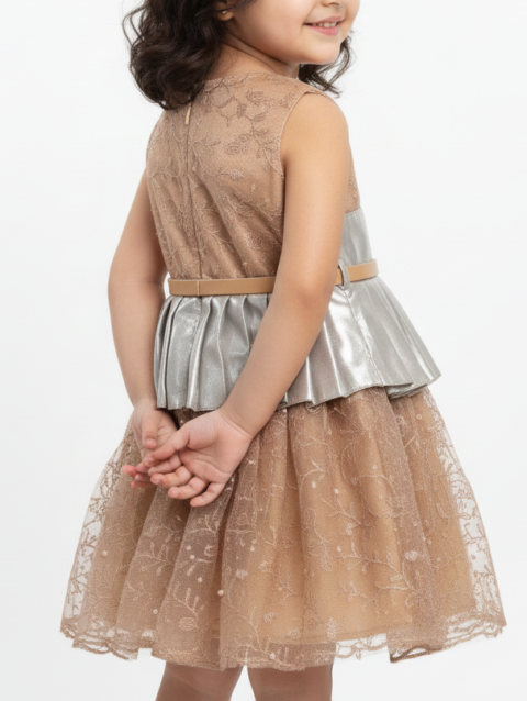 Golden Shimmer Party Dress for Girls